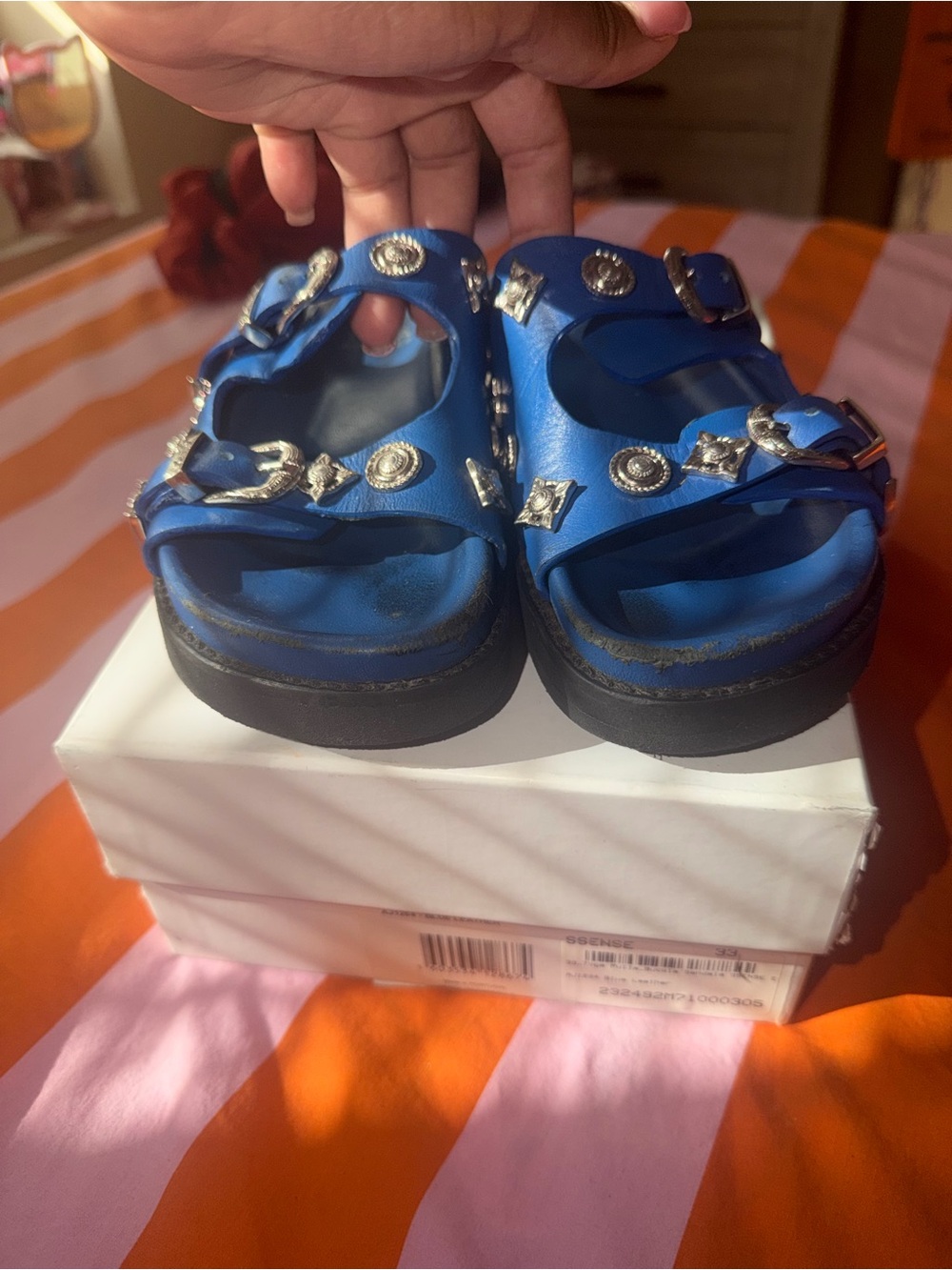 Girls Bright Blue Studded Kids Slide Sandals size 33 EU - Picture 2 of 7